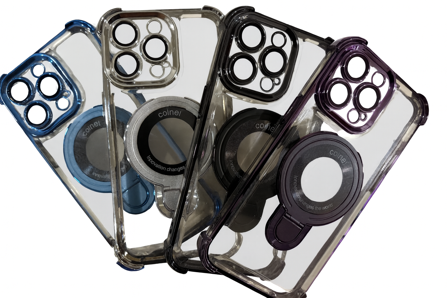 iPhone 15 Pro Max Plating Magnetic Ring Stand TPU Clear Case