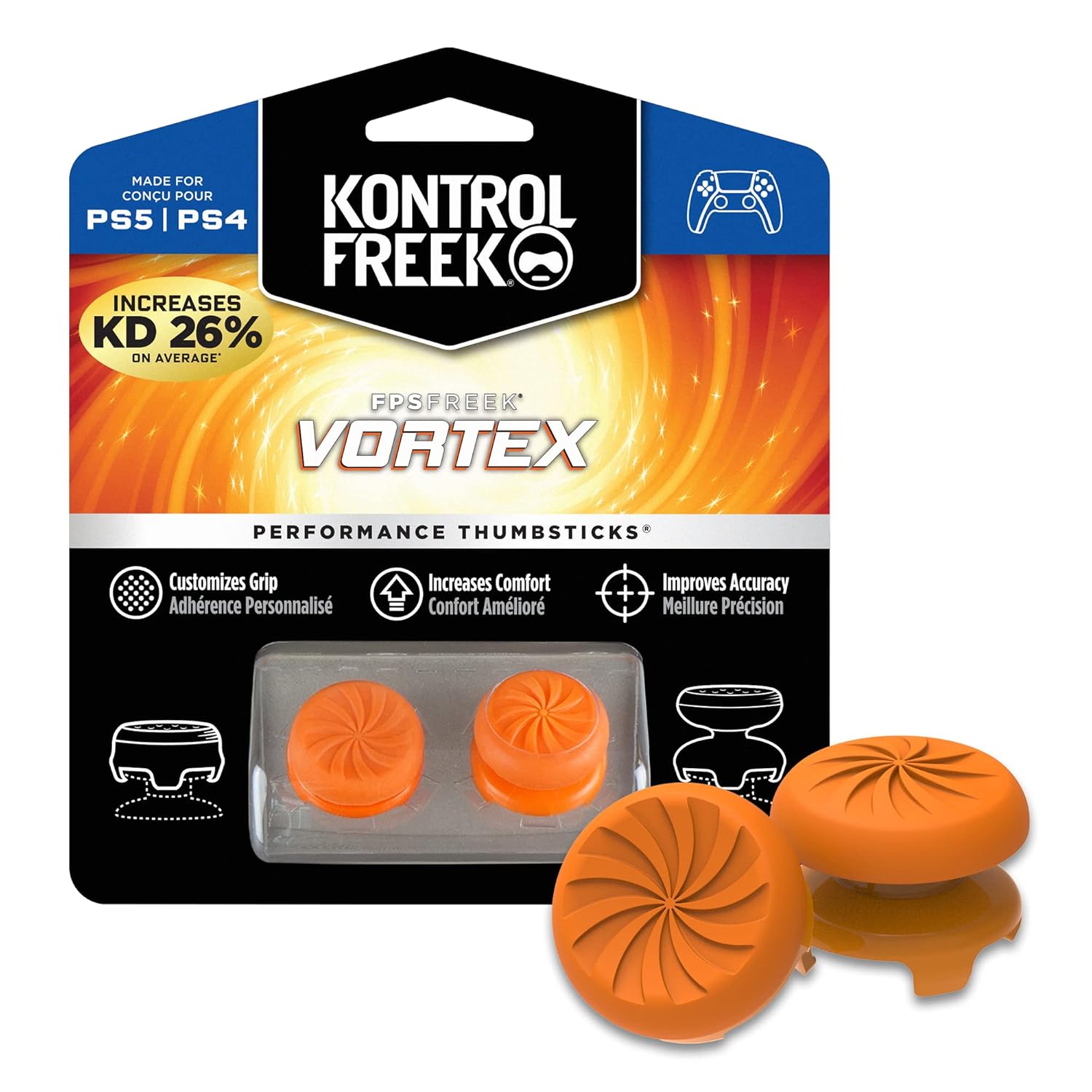 KontrolFreek FPS Freek Vortex Performance Thumbsticks for PS5 & PS4 – Orange