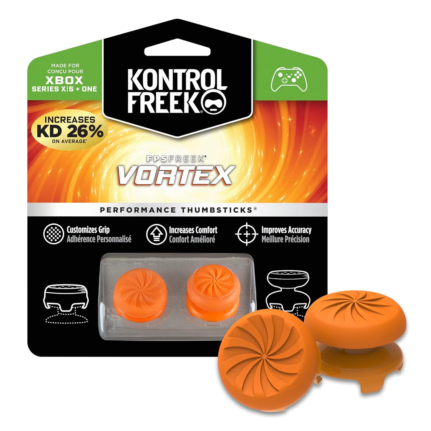 KontrolFreek FPS Freek Vortex Performance Thumbsticks for Xbox Series X|S & Xbox One – Orange