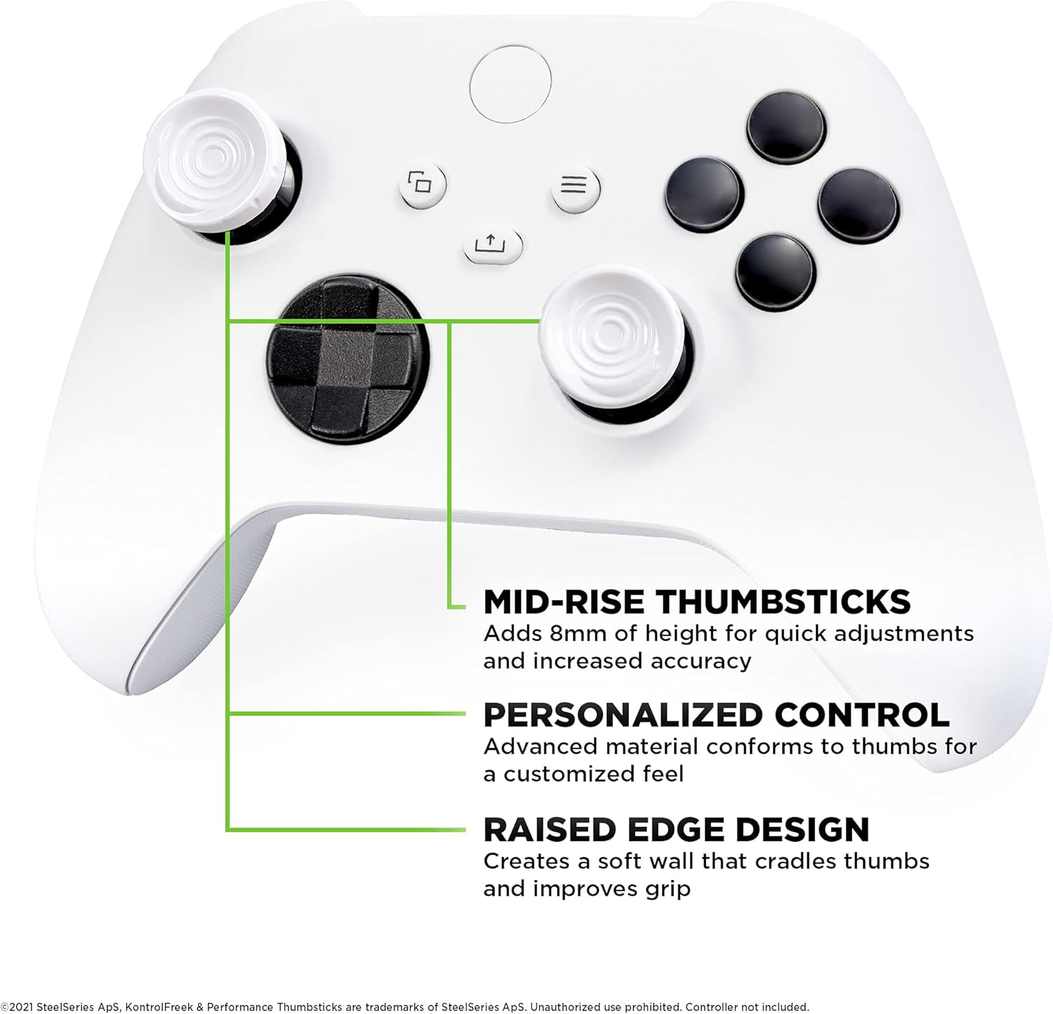 KontrolFreek CQC Rush Performance Thumbsticks for Xbox Series X|S & Xbox One – Mid-Rise Precision Grip (White)