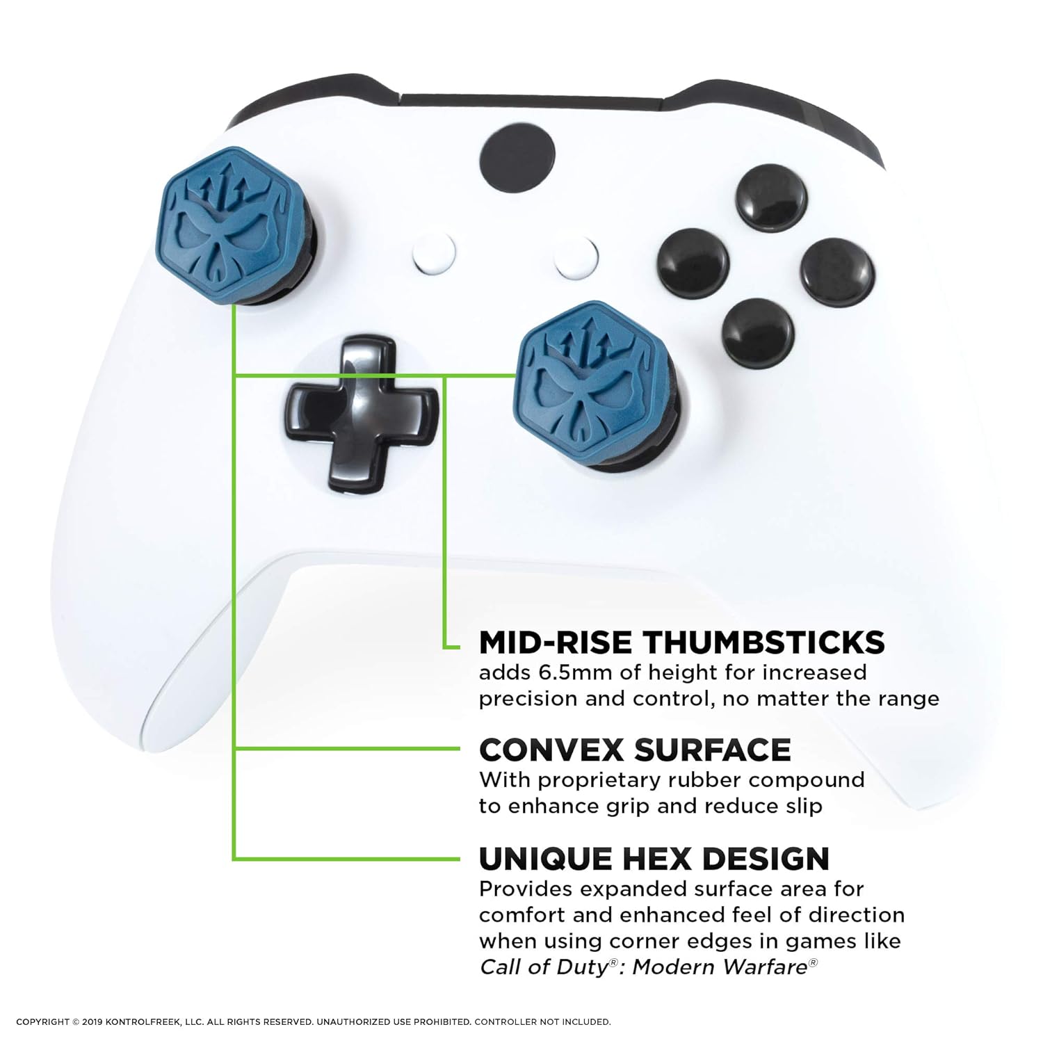 KontrolFreek Call of Duty Modern Warfare Performance Thumbsticks for Xbox One and Xbox Series X | 2 Mid-Rise, Convex | Blue