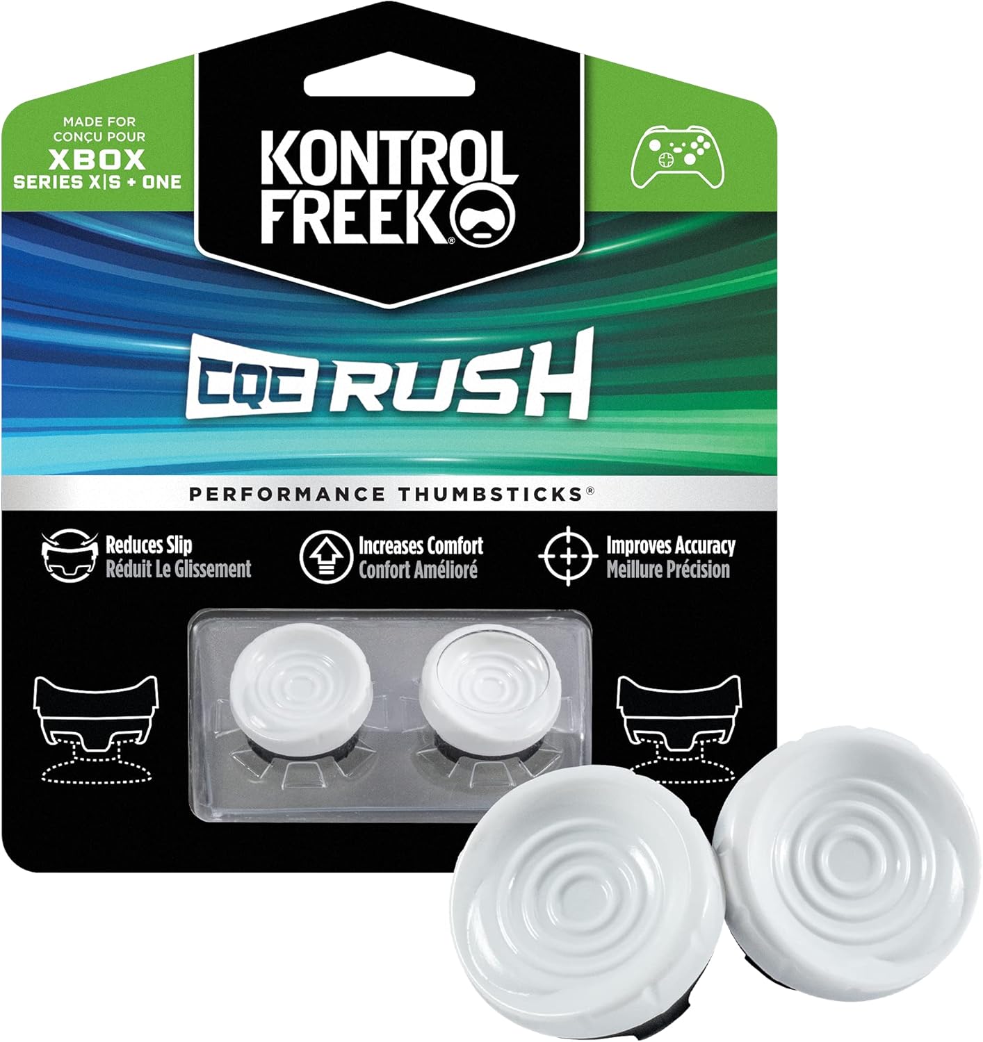 KontrolFreek CQC Rush Performance Thumbsticks for Xbox Series X|S & Xbox One – Mid-Rise Precision Grip (White)