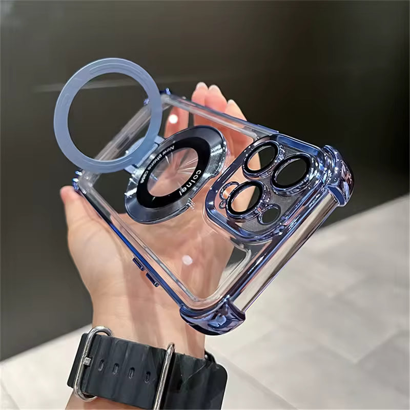 iPhone 15 Pro Max Plating Magnetic Ring Stand TPU Clear Case MIKES DISCOUNT ELECTRONICS