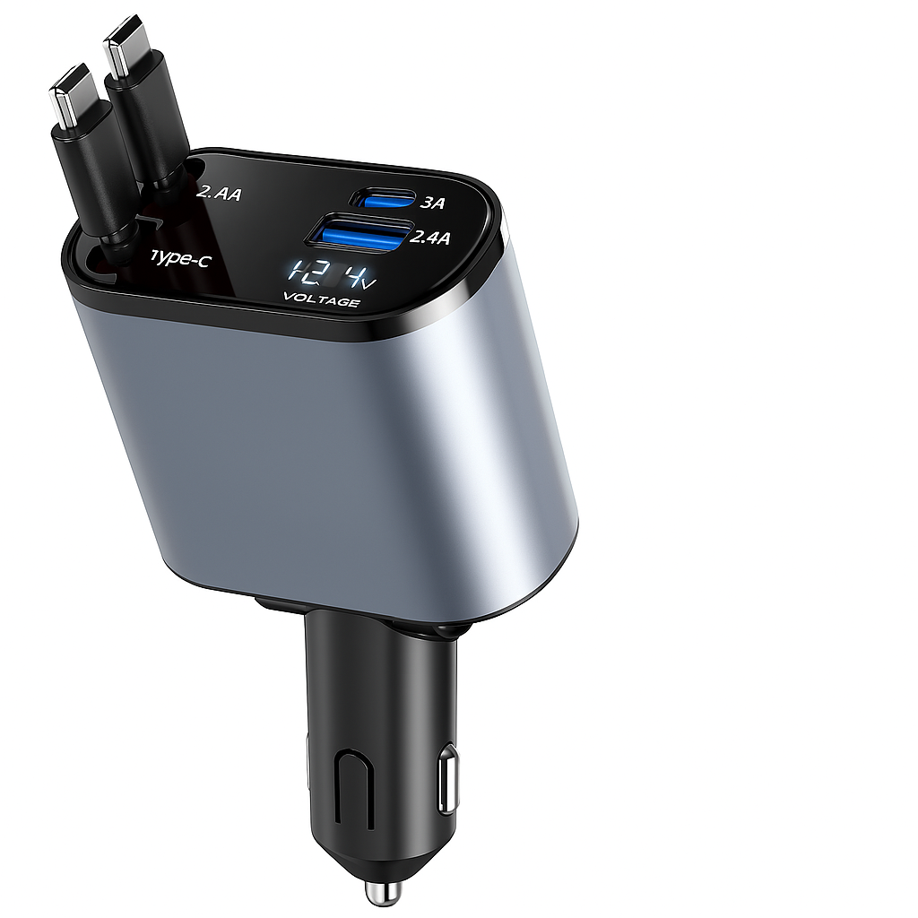 Super Fast 4 in 1 Multifunctional Car Charger with Dual USB