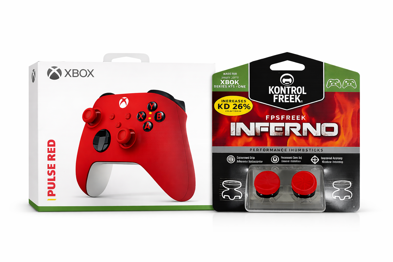 Xbox Pulse Red Controller + KontrolFreek Inferno Thumbsticks Bundle Series X|S One MIKES DISCOUNT ELECTRONICS