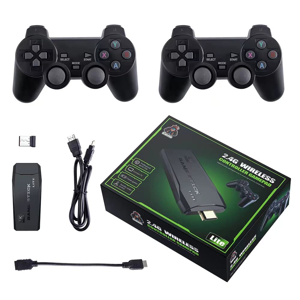 Wireless Retro Gaming Console, 9 Classic Emulators, Plug and Play Video Game Stick Built-in 10000+ Classic Games, 4K HD HDMI Output for TV with Dual 2.4G Wireless Controllers (64G)