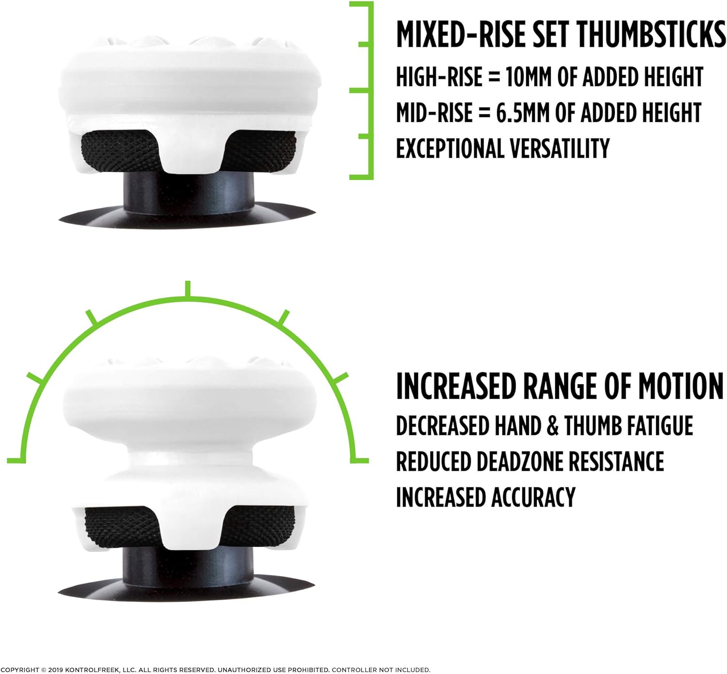 KontrolFreek FPS Freek Galaxy thumbsticks showing mixed-rise design and increased range of motion for better gameplay.