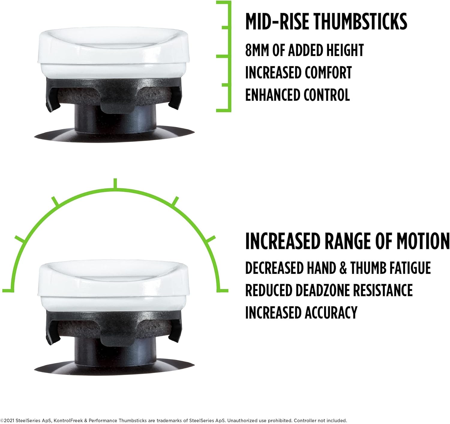 KontrolFreek CQC Rush thumbsticks PS5 PS4 showcasing mid-rise design and increased range of motion for enhanced control.