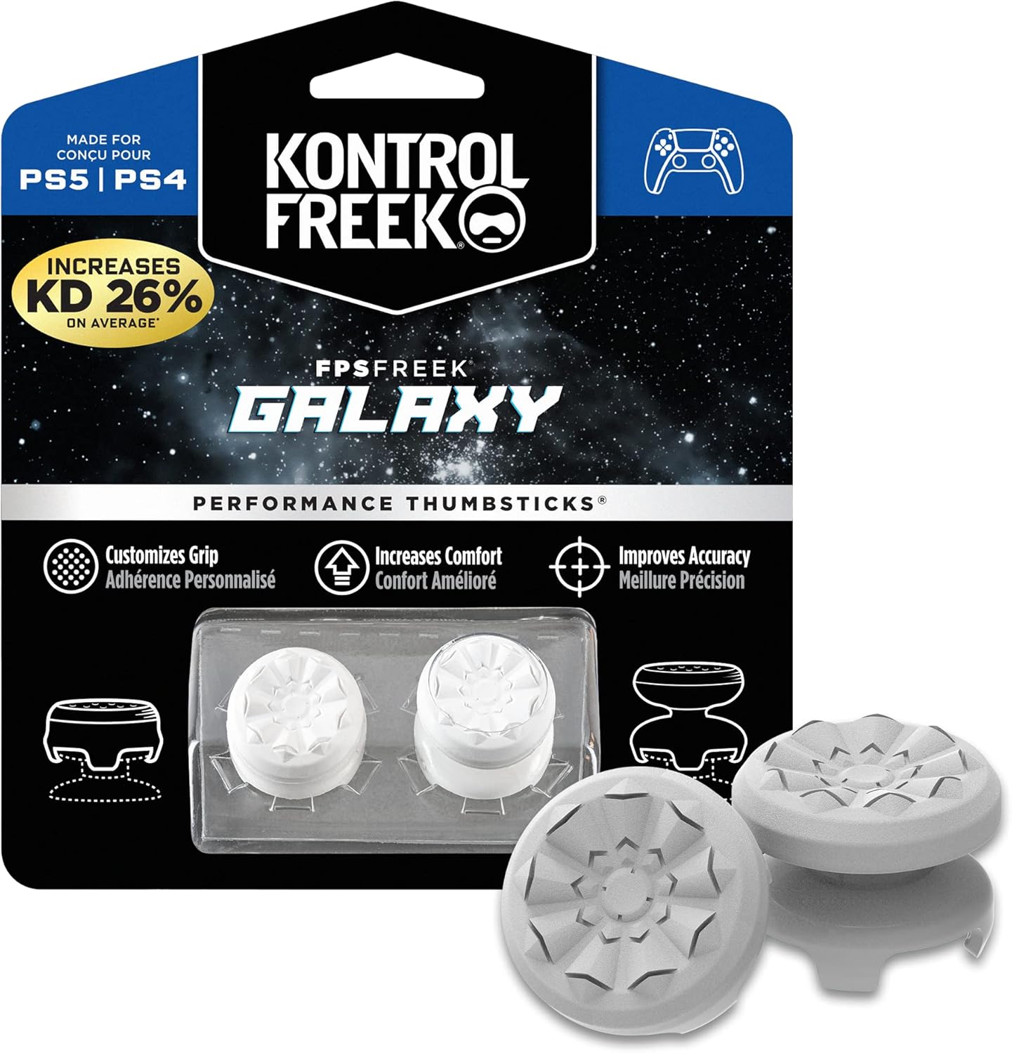 KontrolFreek FPS Freek Galaxy Performance Thumbsticks for PS5 PS4, enhance grip and accuracy in gaming.