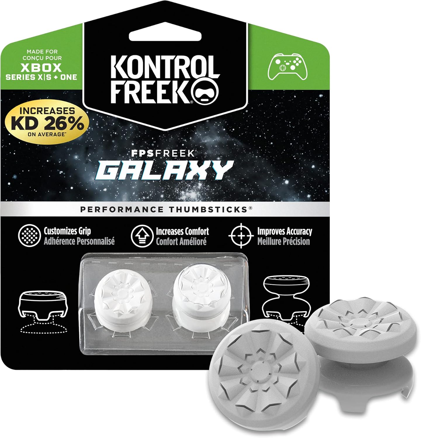 KontrolFreek FPS Freek Galaxy thumbsticks package featuring performance thumbsticks for Xbox Series S|X gameplay.