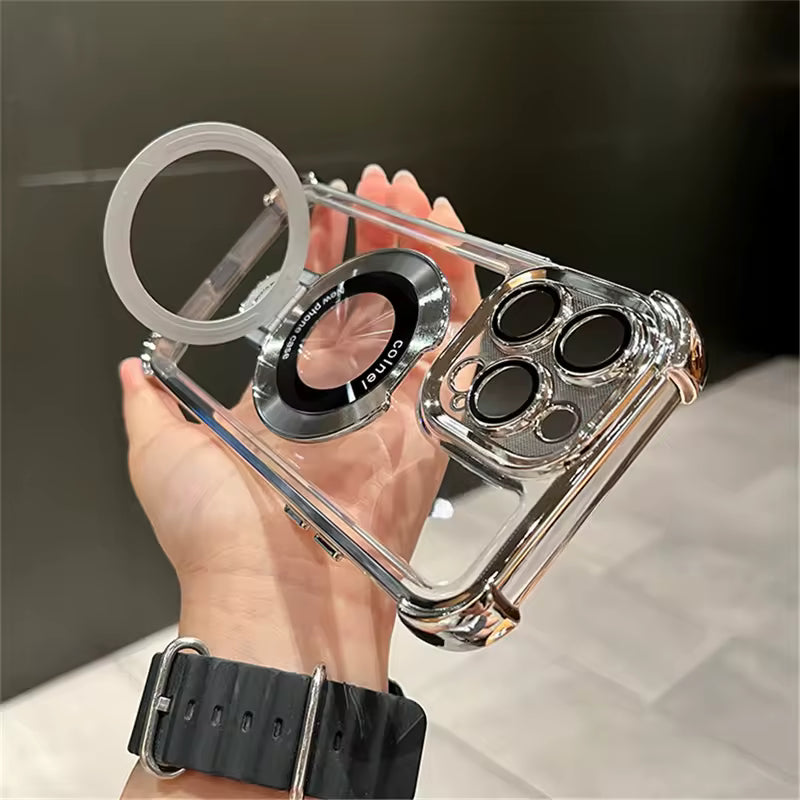 iPhone 15 Pro Max Plating Magnetic Ring Stand TPU Clear Case MIKES DISCOUNT ELECTRONICS