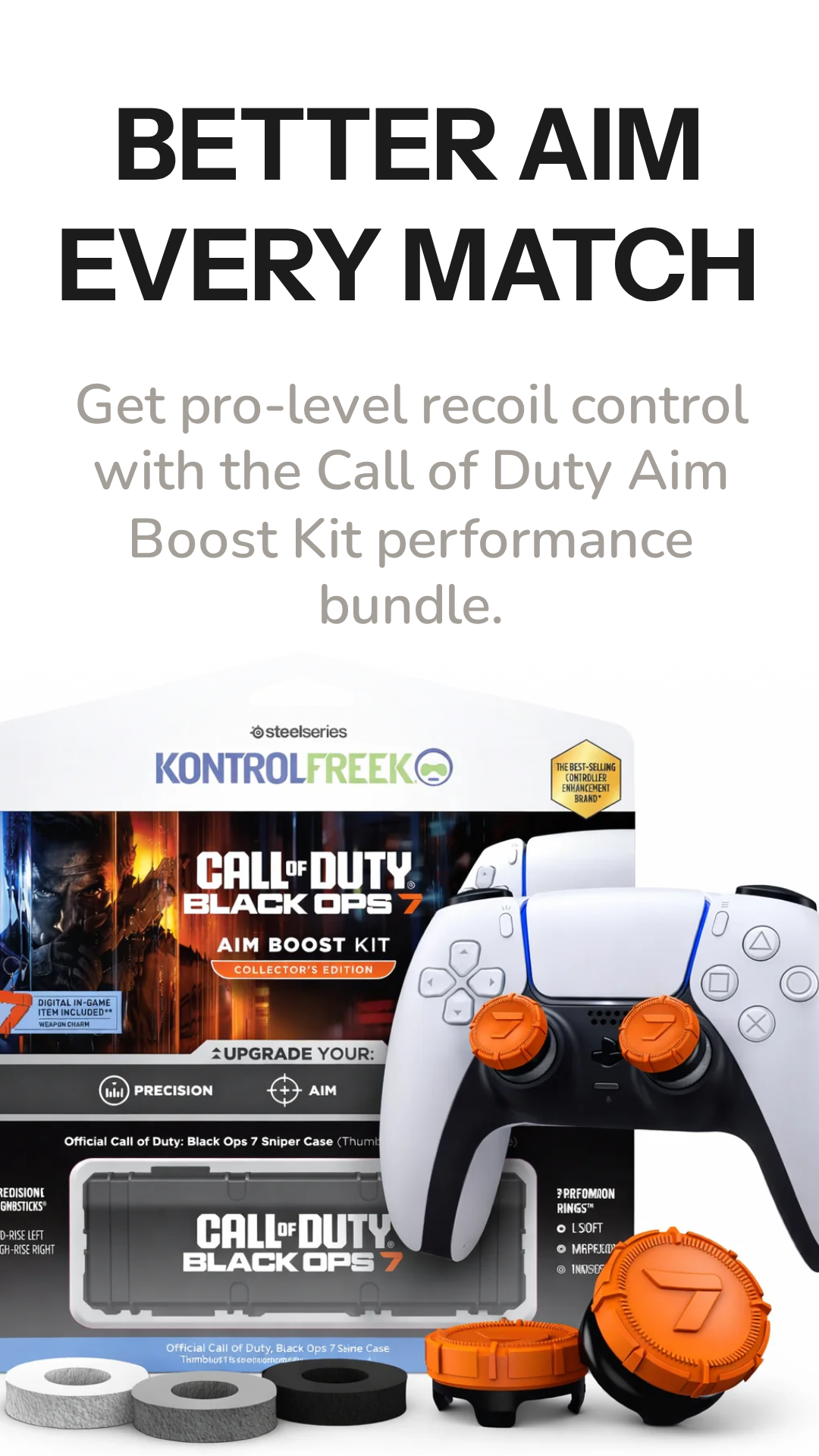 Sony PS5 DualSense Controller + Genuine KontrolFreek Black Ops FPS Kit Bundle