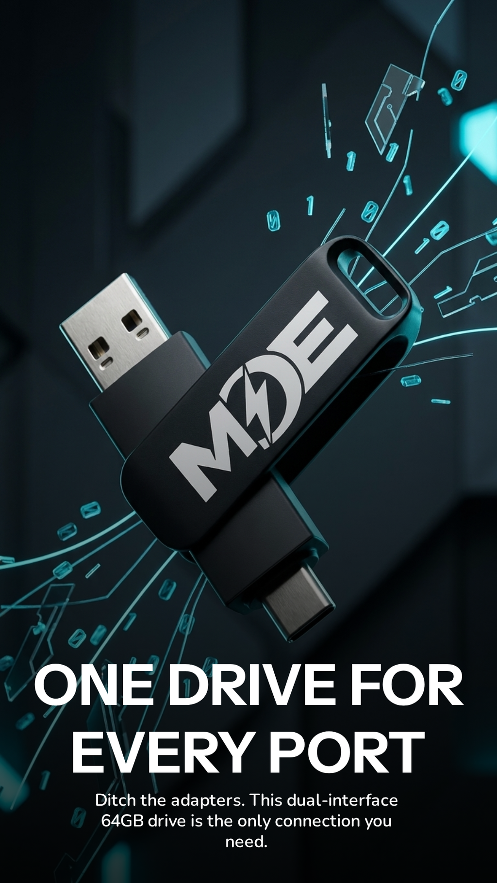 MDE 64GB 2-in-1 USB Flash Drive — USB-A & USB-C | Dual OTG | Metal Body